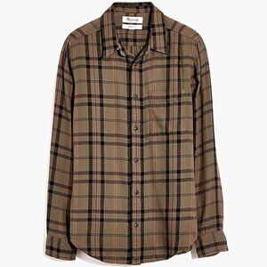 Madewell DOUBLE-WEAVE PERFECT LONG-SLEEVE SHIRT CAPERS Green Plaid LARGE